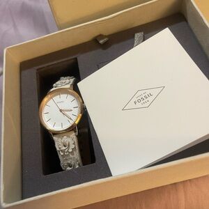 Fossil Women's Gold and White Floral Watch
